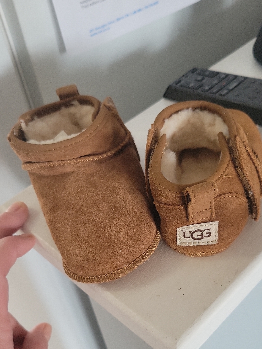 UGG Baby Walker Shoes in Chestnut Brown Suede with Shearling